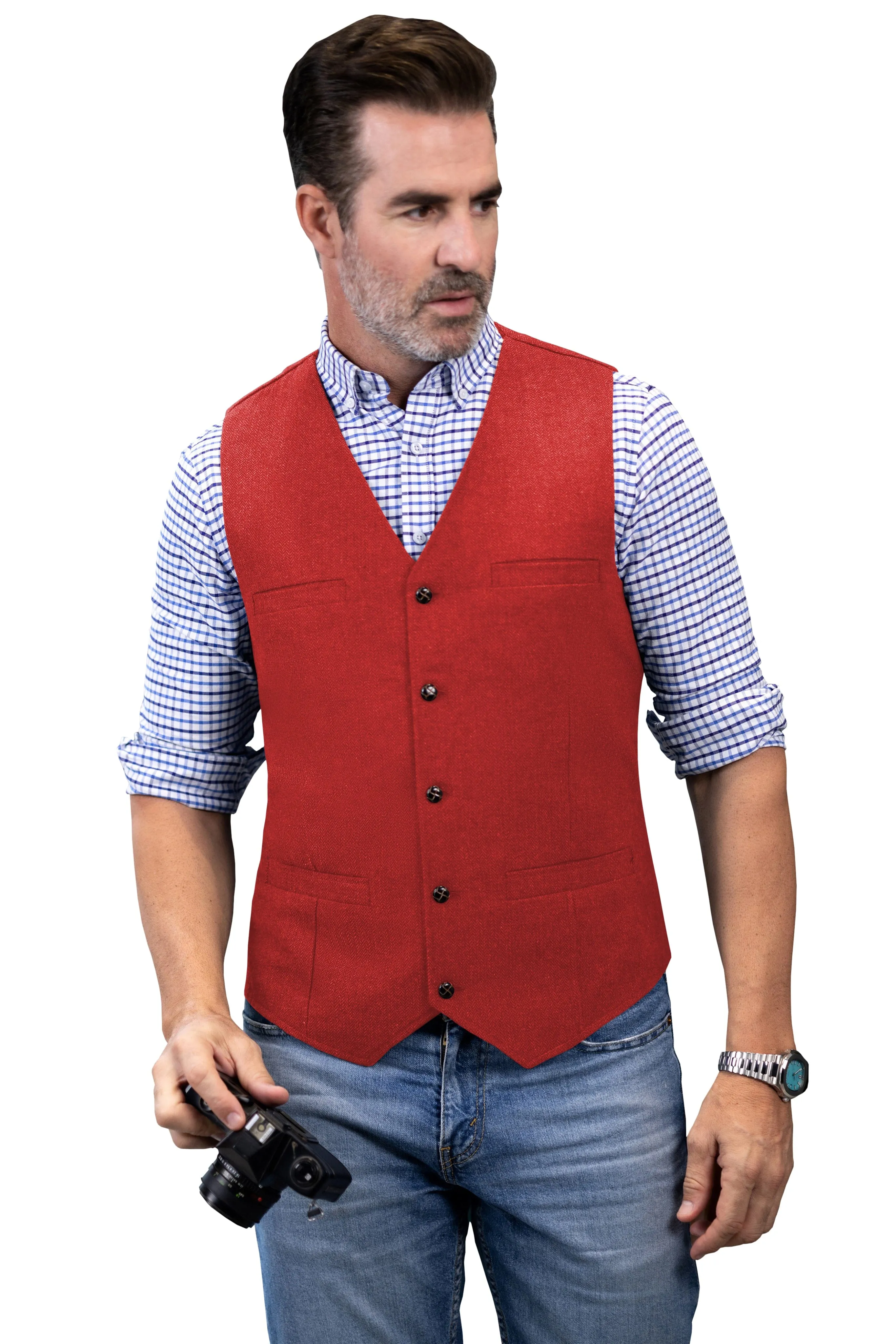 Casual Single Breasted V Neck Mens Vest