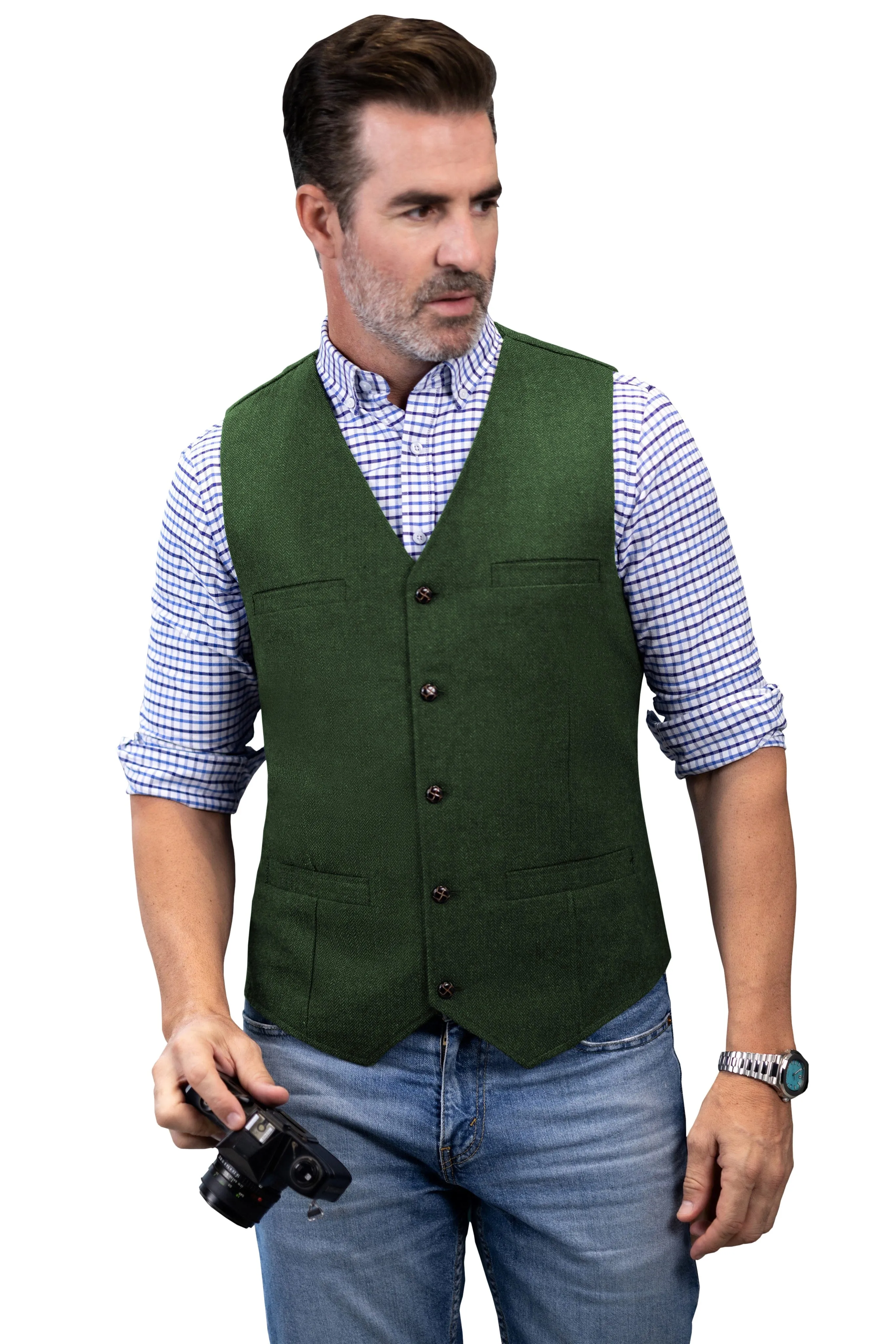 Casual Single Breasted V Neck Mens Vest