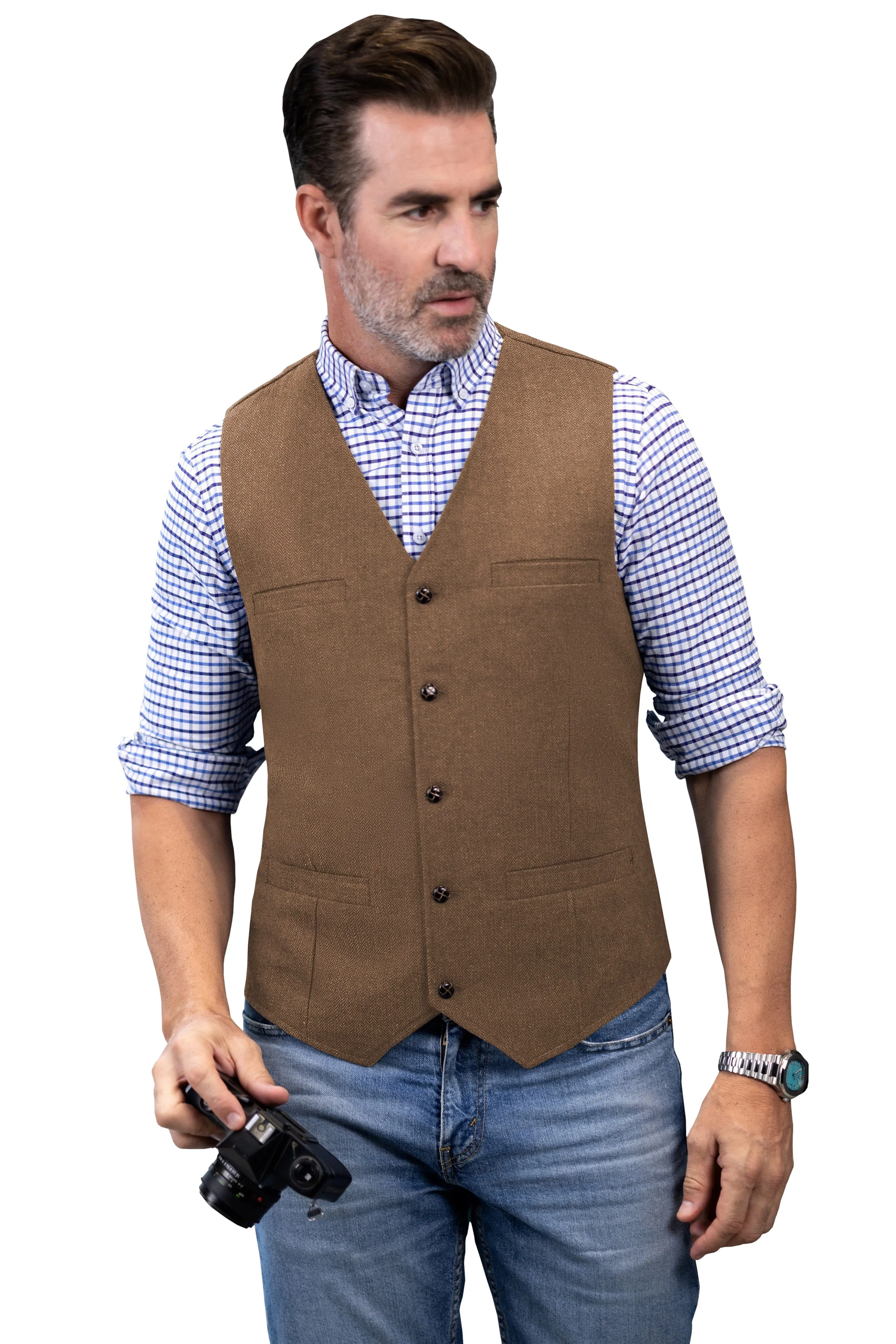 Casual Single Breasted V Neck Mens Vest