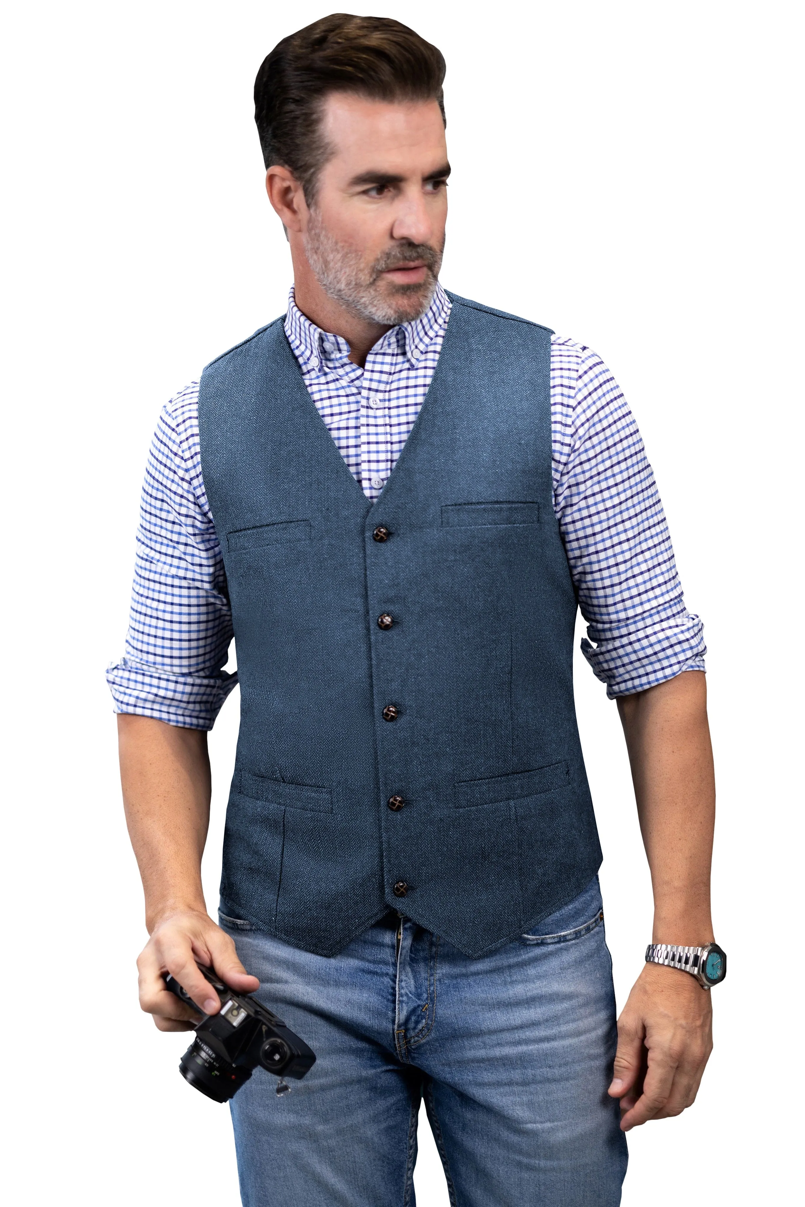 Casual Single Breasted V Neck Mens Vest