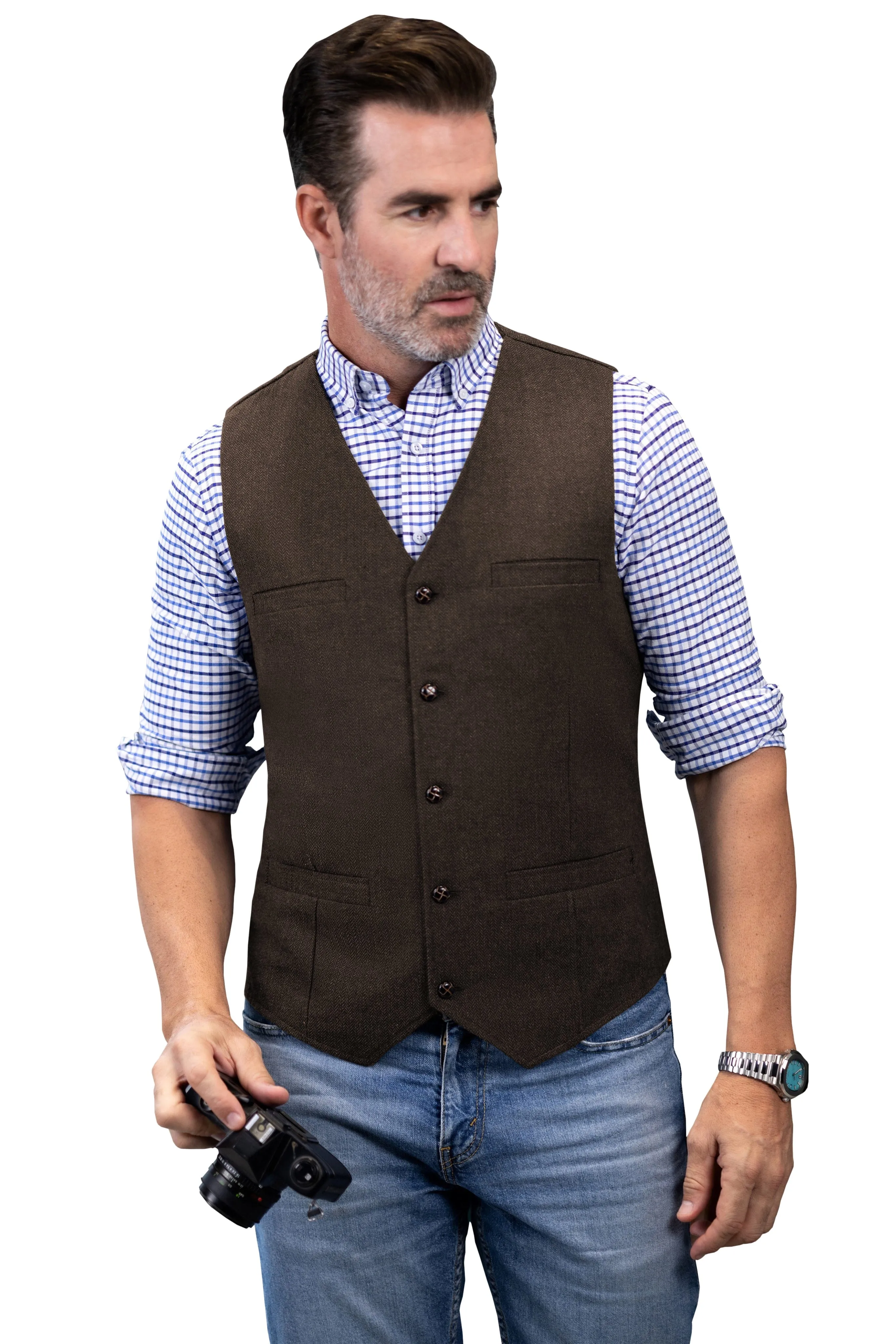 Casual Single Breasted V Neck Mens Vest