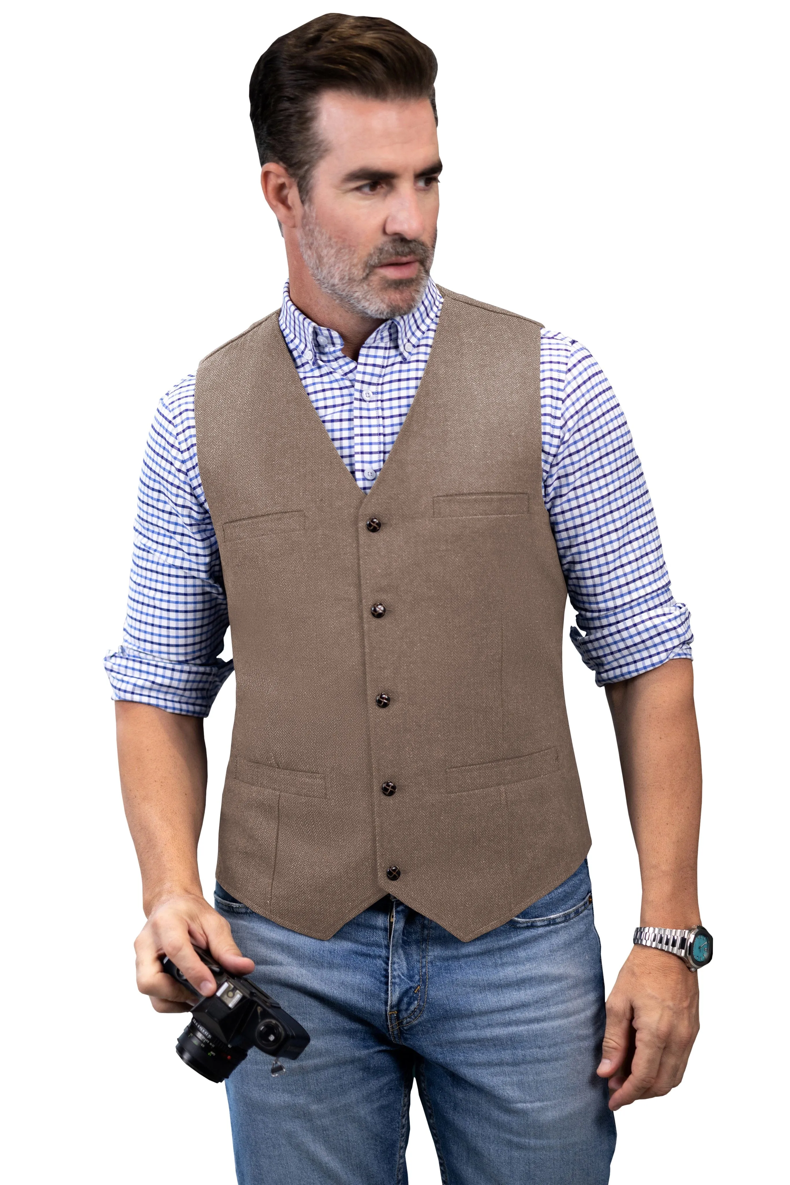 Casual Single Breasted V Neck Mens Vest