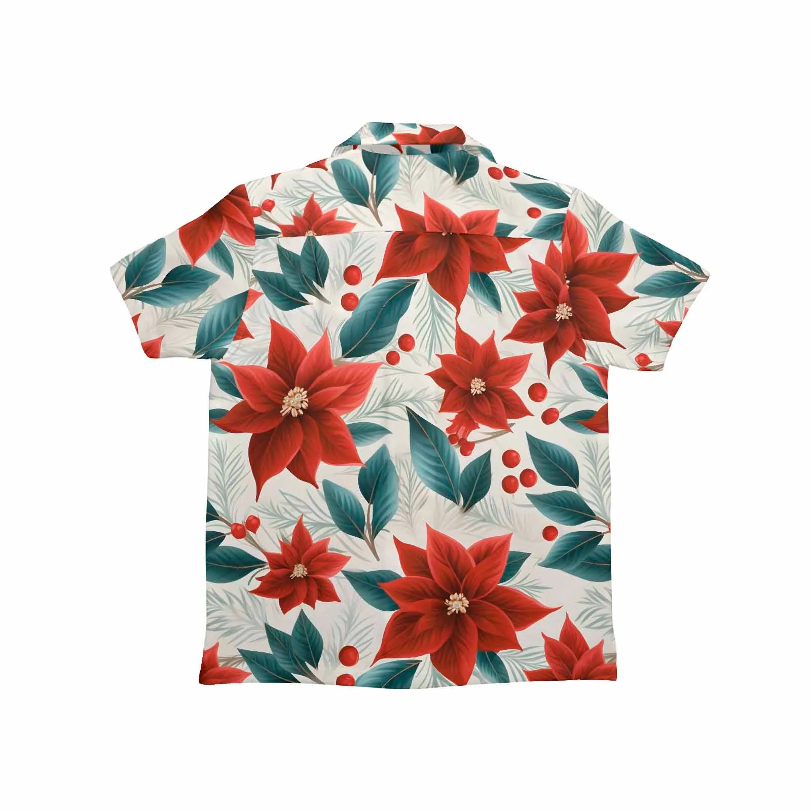 Christmas Red Poinsettia  Little Boys Hawaiian Shirt