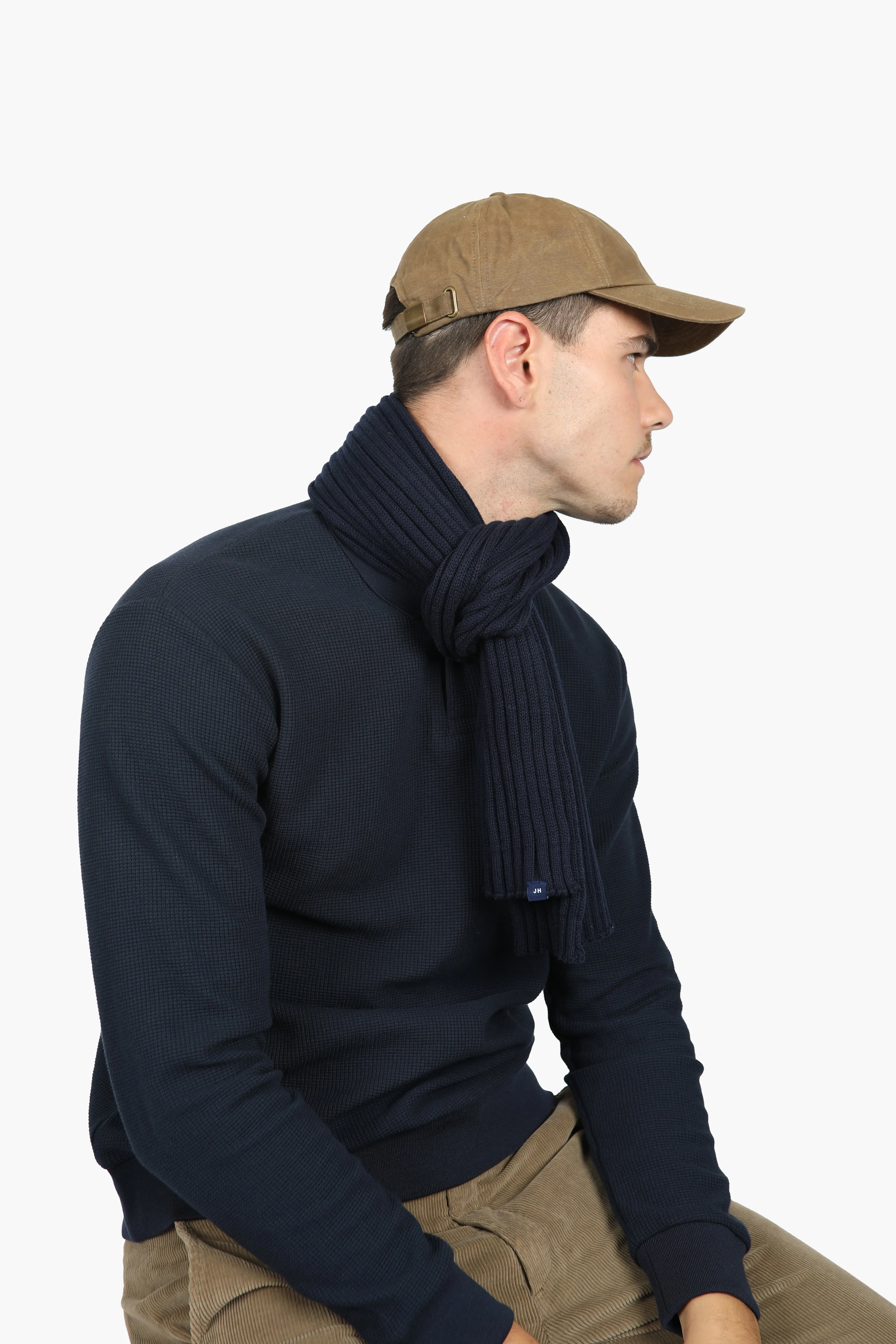 Cotton Cashmere Navy Rib Scarf