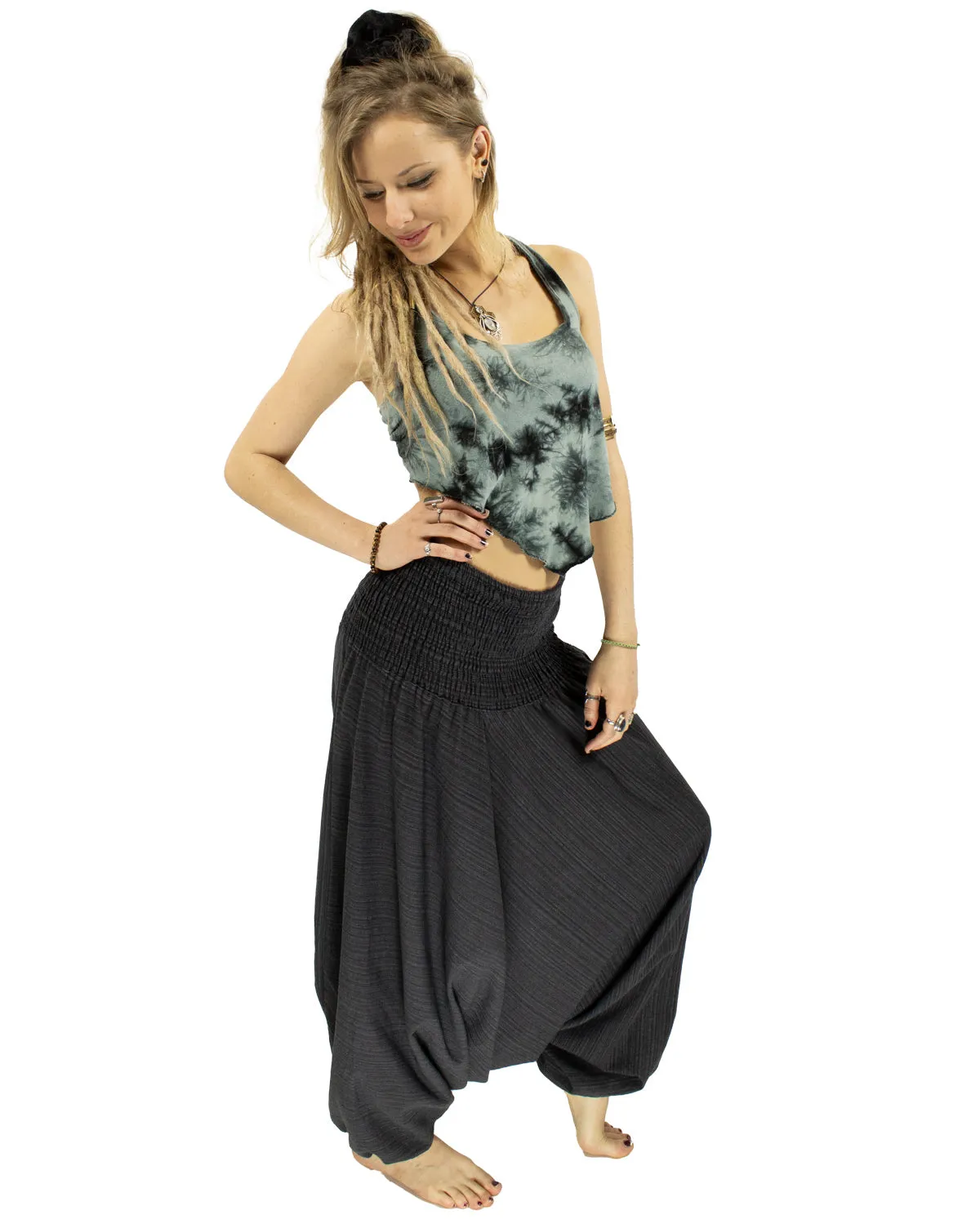 COTTON HAREM PANTS LOW CROTCH BLACK