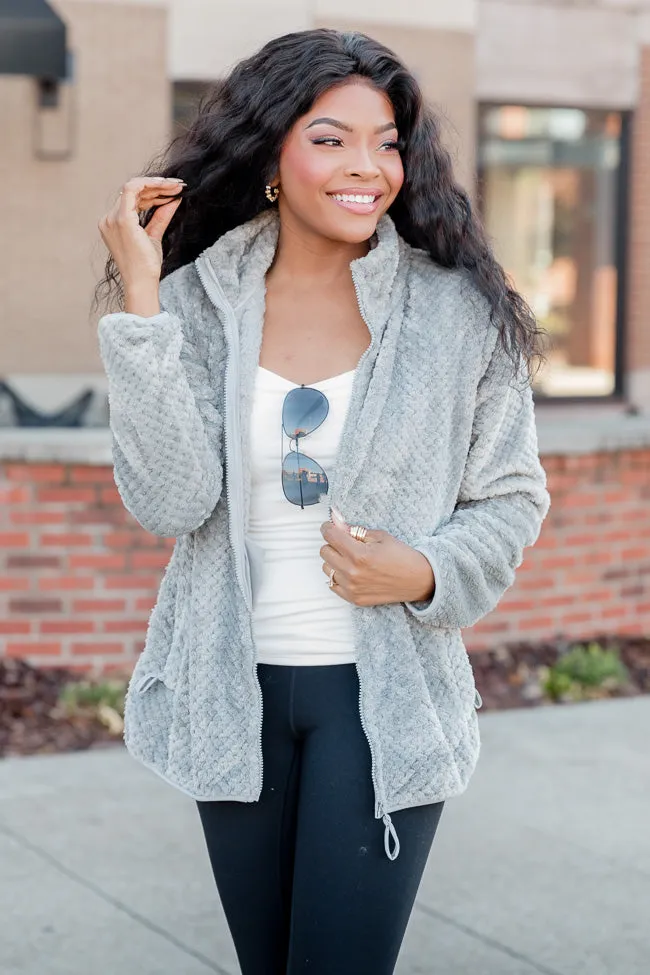 Cozy Charm Grey Textured Sherpa Zip Up Jacket FINAL SALE