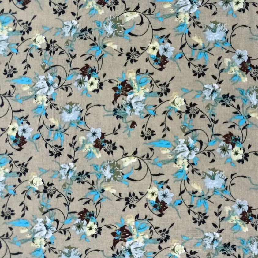 Cream Ditsy Floral Print Rayon Fabric