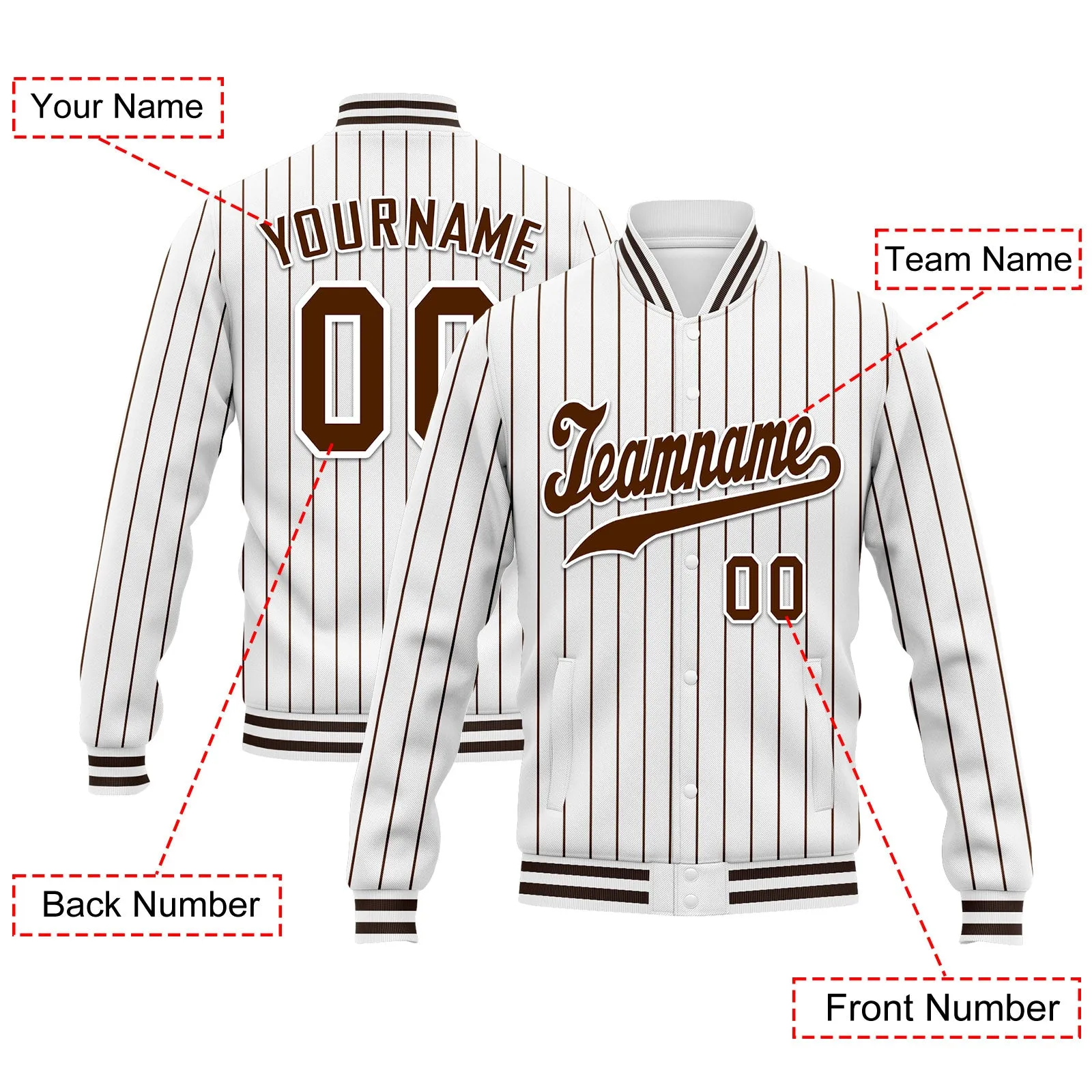 Custom Auburn White Stripe Fashion Jacket Bomber Full-Snap Varsity Letterman Personalized Jacket FZ005-D020219-24