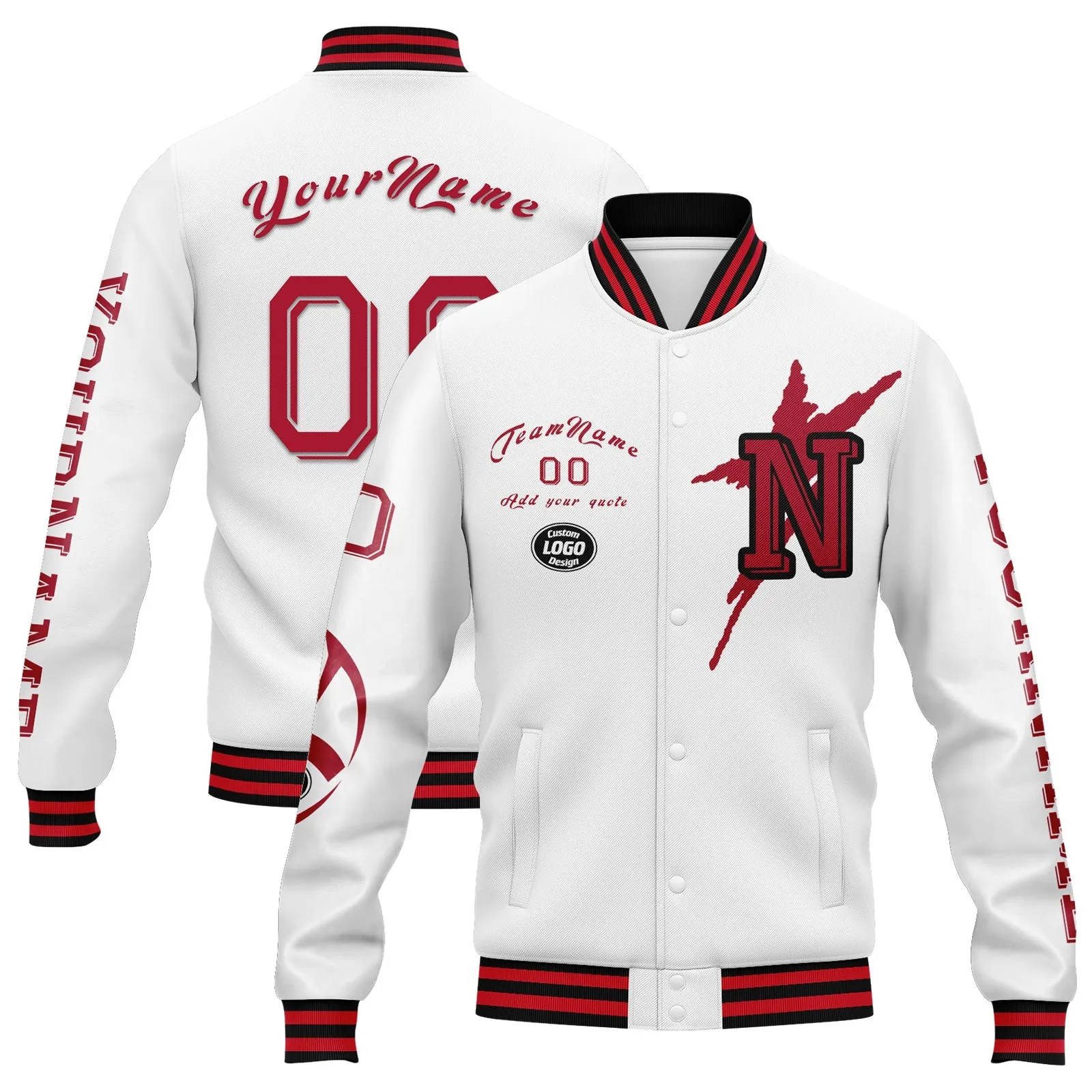 Custom White Red New York Jacket Bomber Full-Snap Varsity Letterman Personalized Jacket FZ005SX-D020290-21