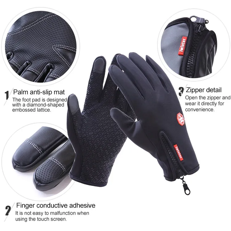 Cycling Gloves Full Finger Neoprene PU Breathable Leather Warm Winter Outdoor Sports Gloves(Black)