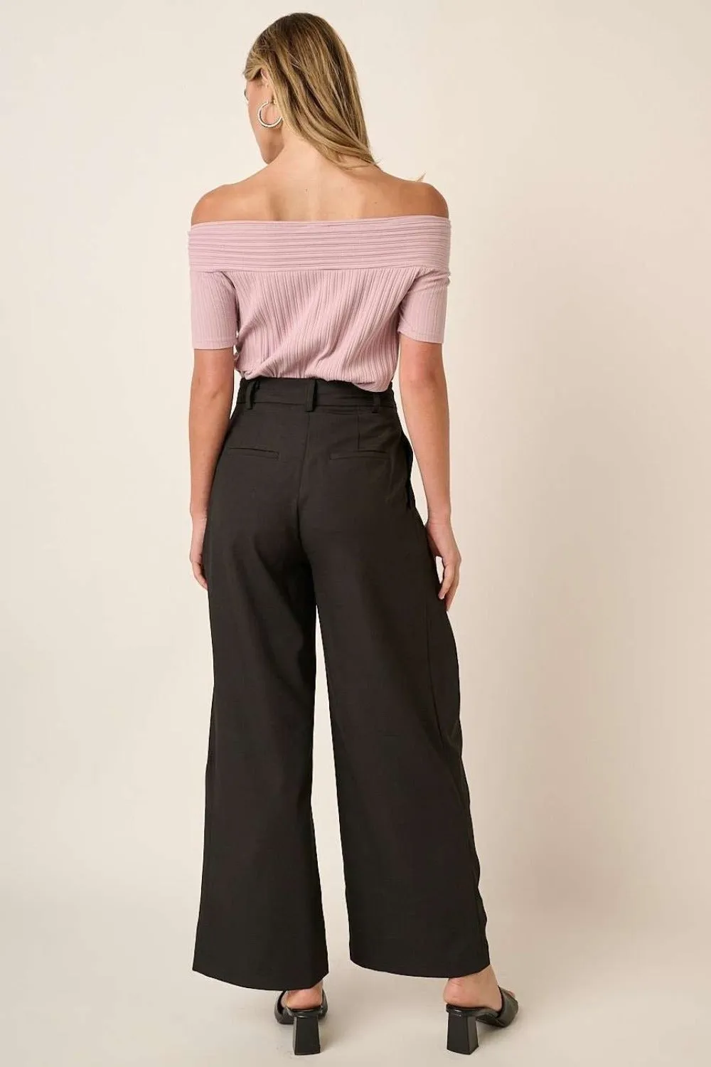 Deep Pleated High Waisted Wide Leg Resort Pants