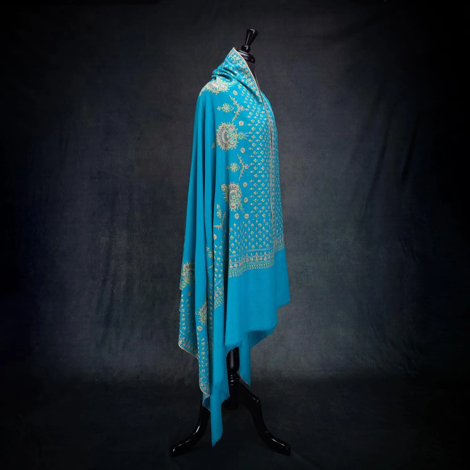 Doardar Sozni Hand Embroidered Cashmere Pashmina Turquoise