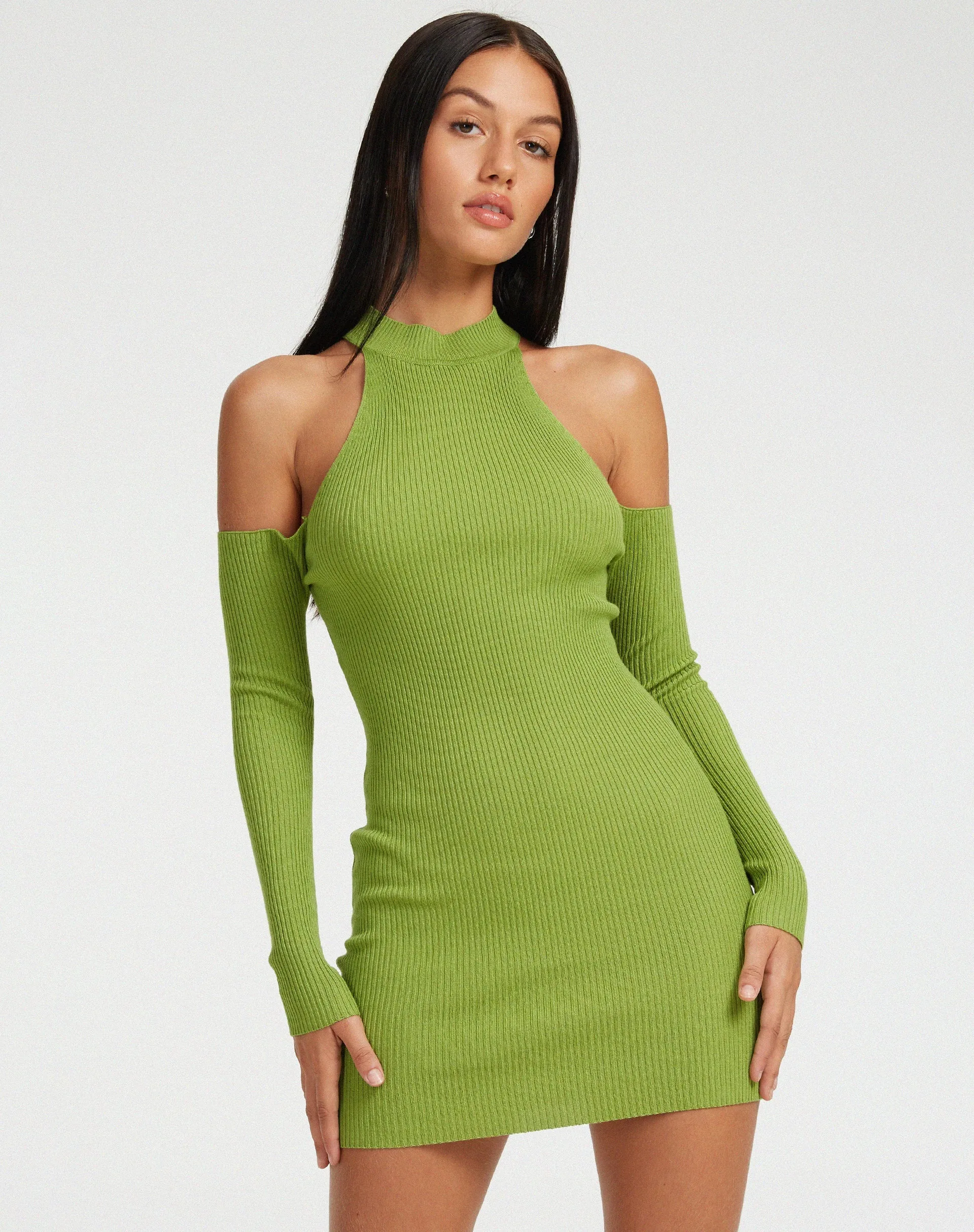 Dundar Knitted Mini Dress in Golden Lime