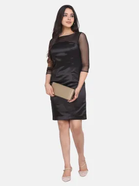 Elegant Women's Satin Party Dress - Black