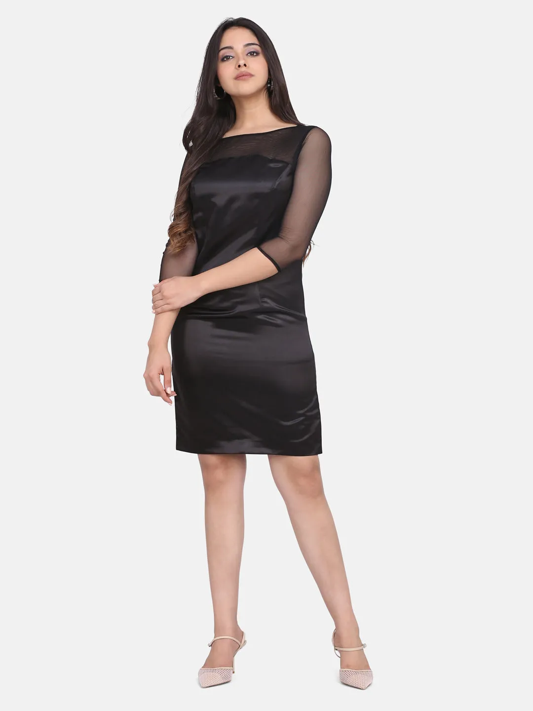 Elegant Women's Satin Party Dress - Black