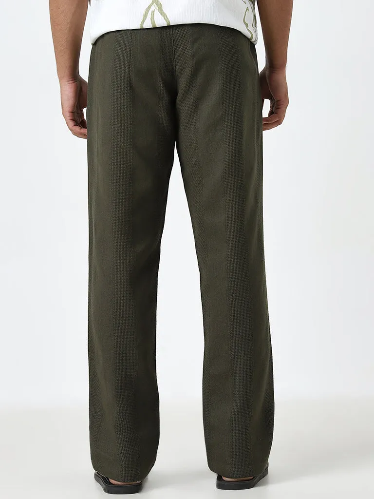 ETA Olive Knitted Relaxed-Fit Mid-Rise Cotton Chinos