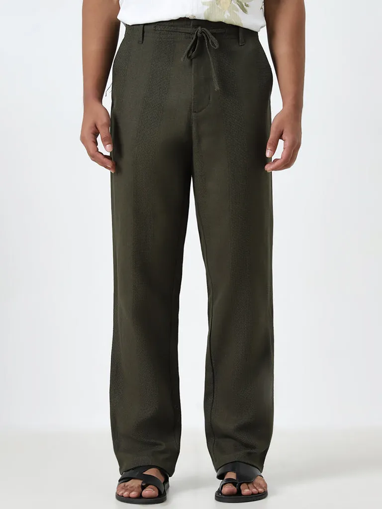 ETA Olive Knitted Relaxed-Fit Mid-Rise Cotton Chinos