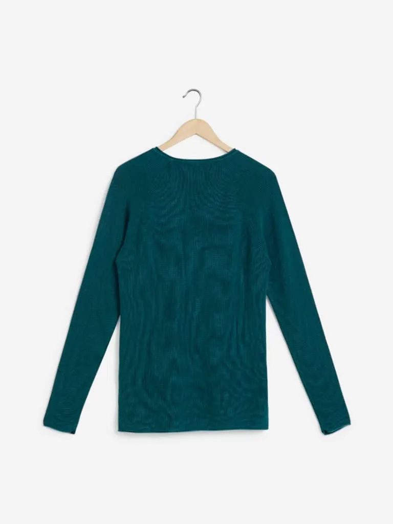 ETA Teal Self-Textured T-Shirt