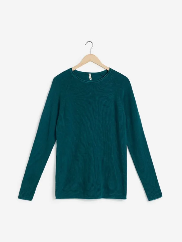 ETA Teal Self-Textured T-Shirt