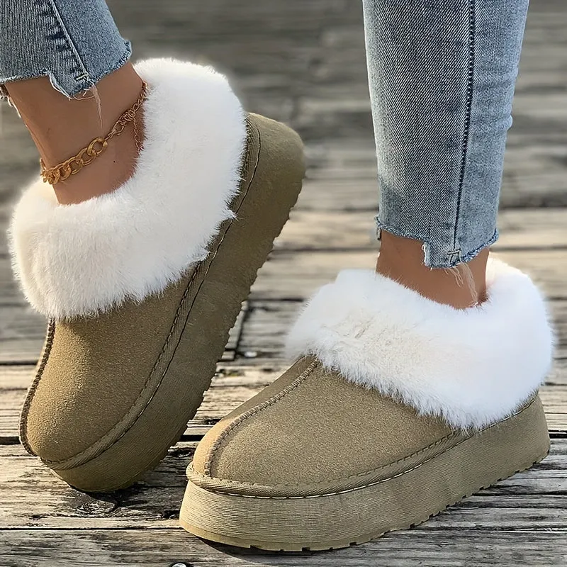 Fall Aesthetic Thermal Plush Lined Snow Boots, Casual Versatile Low Cut Ankle Boots, Round Toe Comfortable Preppy Warm School Winter Boots