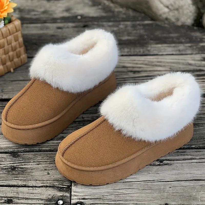 Fall Aesthetic Thermal Plush Lined Snow Boots, Casual Versatile Low Cut Ankle Boots, Round Toe Comfortable Preppy Warm School Winter Boots