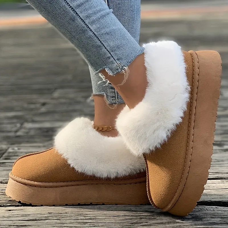 Fall Aesthetic Thermal Plush Lined Snow Boots, Casual Versatile Low Cut Ankle Boots, Round Toe Comfortable Preppy Warm School Winter Boots