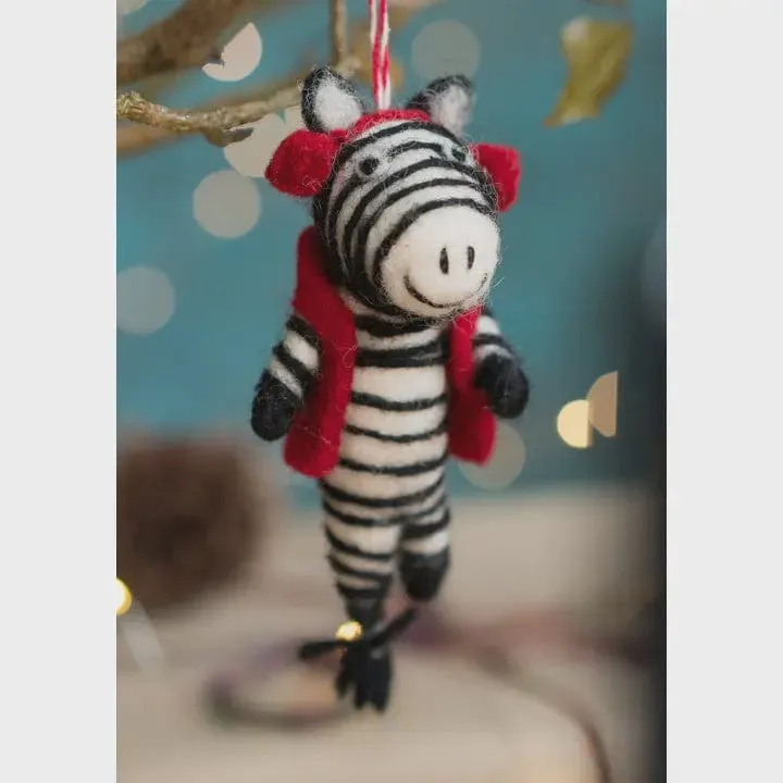 Felt Zebra in Earmuffs Ornament