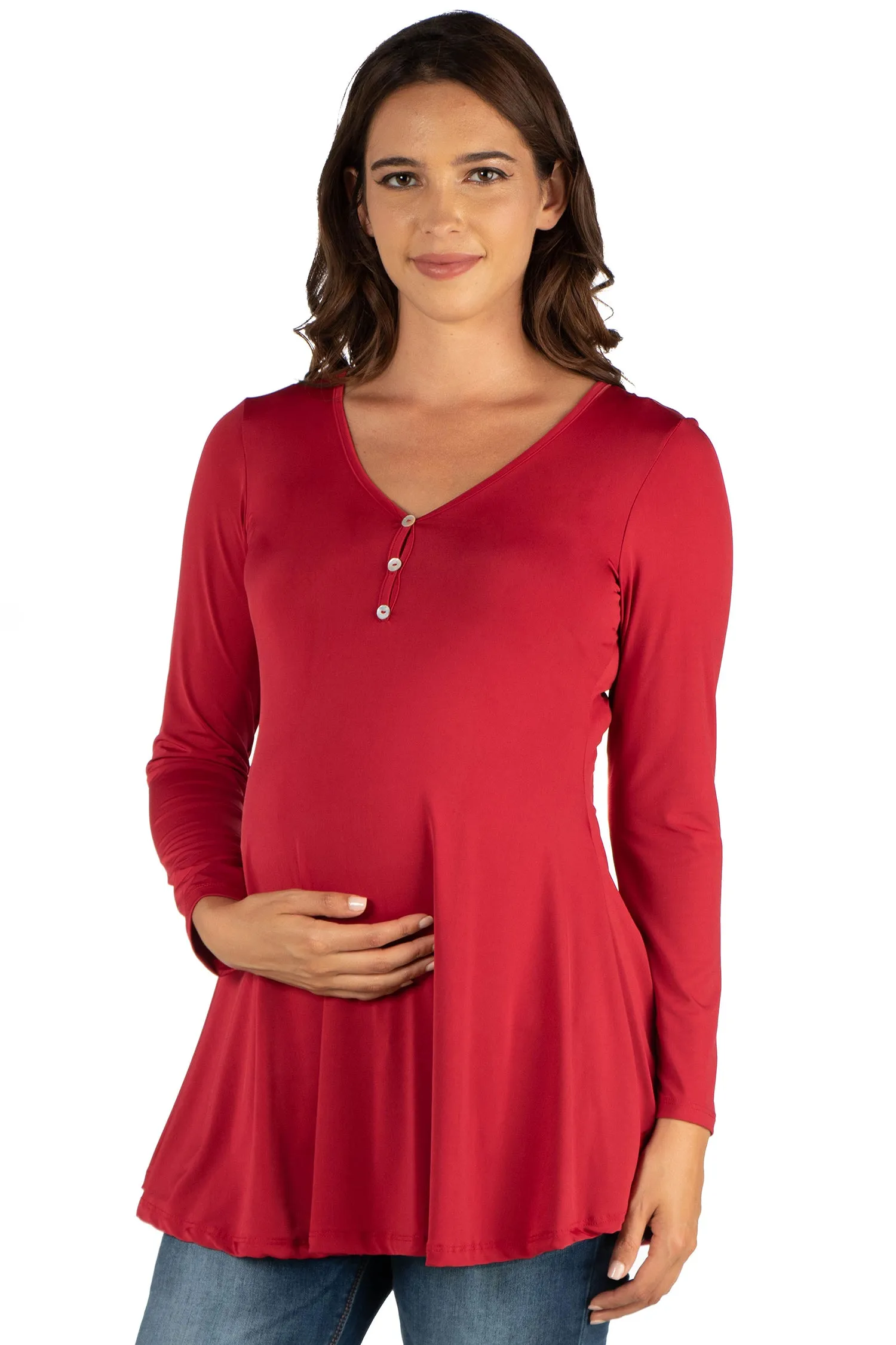 Flared Long Sleeve Henley Maternity Top