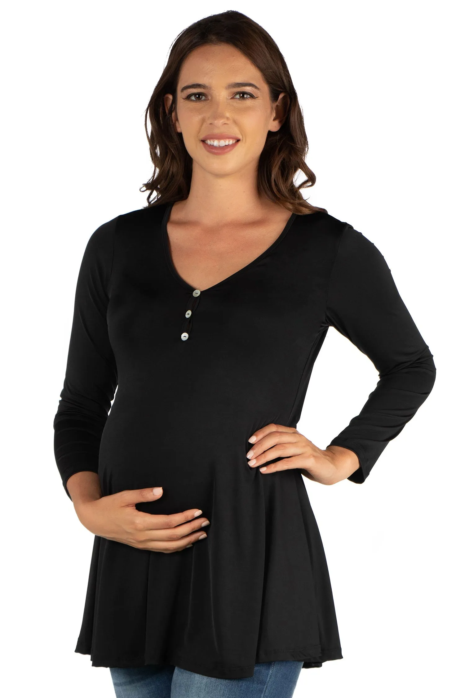 Flared Long Sleeve Henley Maternity Top