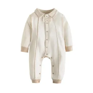 Fullsleeve Unisex Organic Cotton Baby Rompers with Buttons and Bowtie