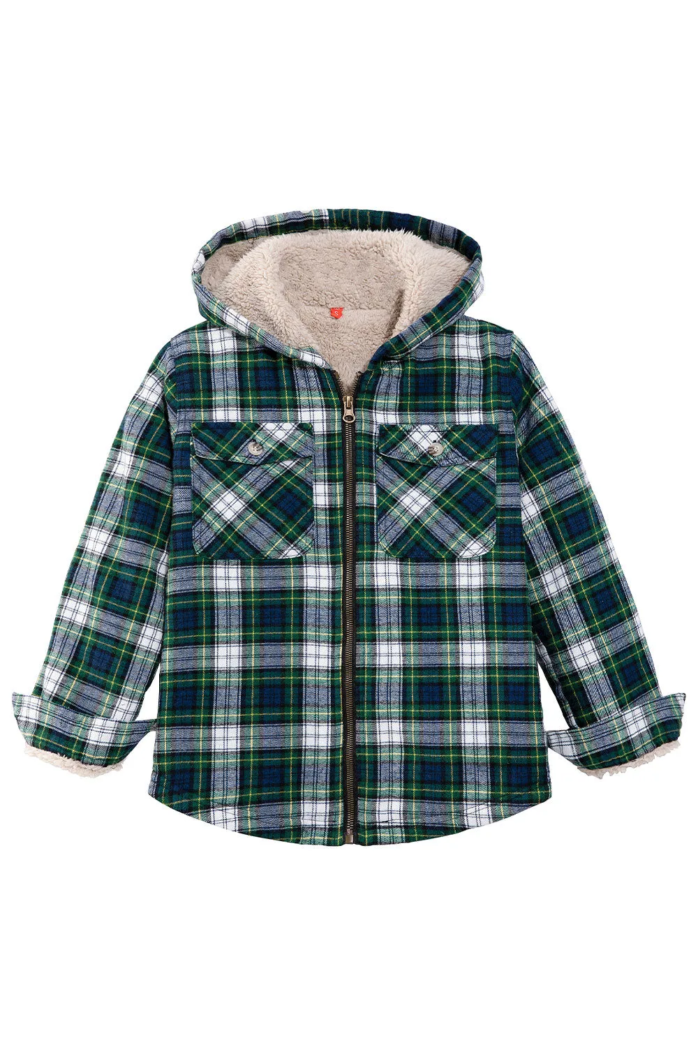 Girls Sherpa Lined Full Zip Plaid Flannel Shirt, Hooded Flannel Jacket