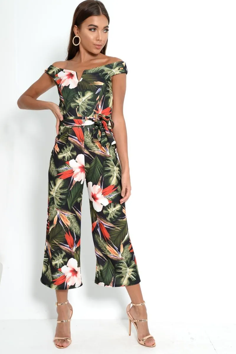 Green Floral Belted Culotte Jumpsuit - Nayali