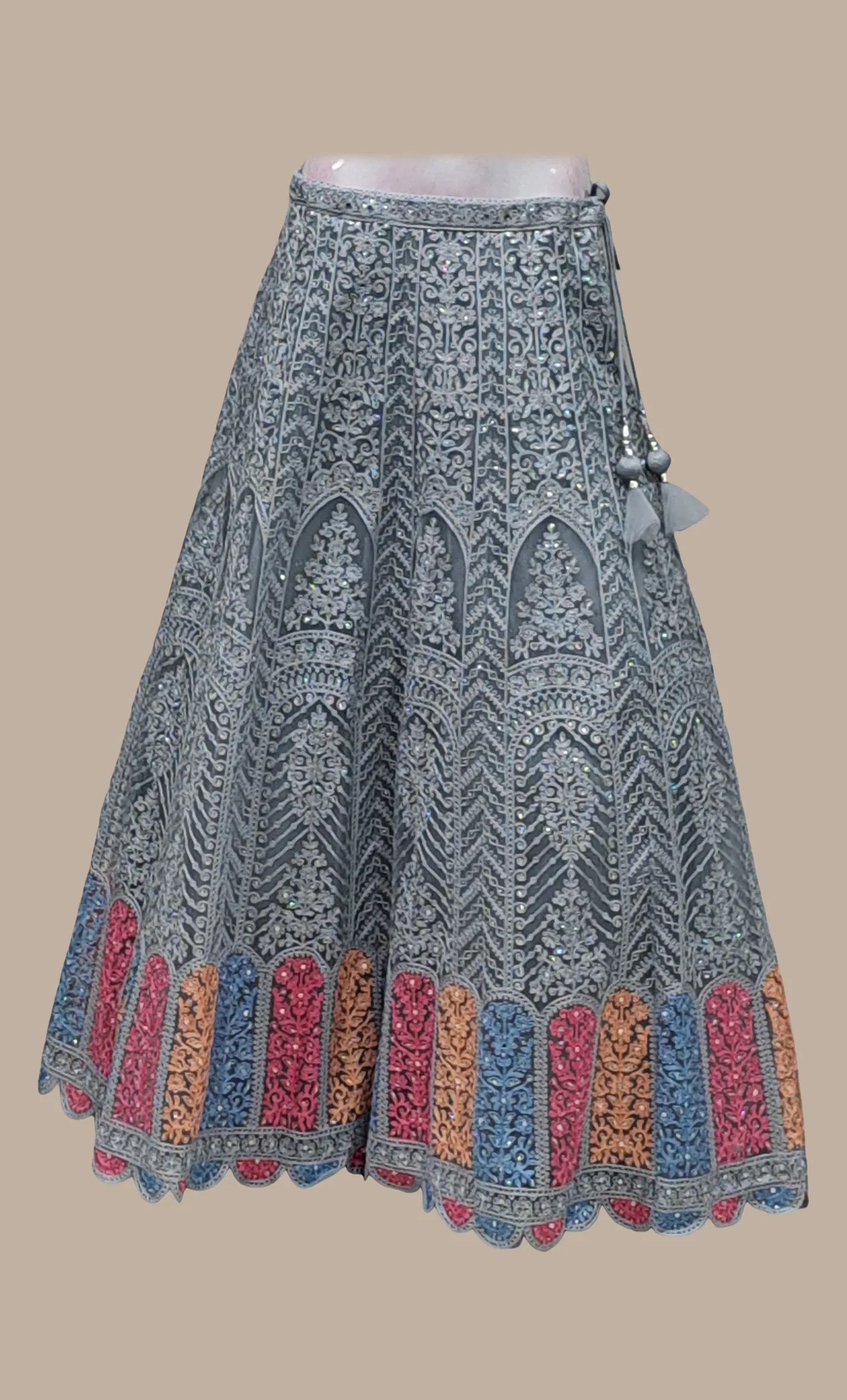 Grey Cotton Embroidered Choli Set