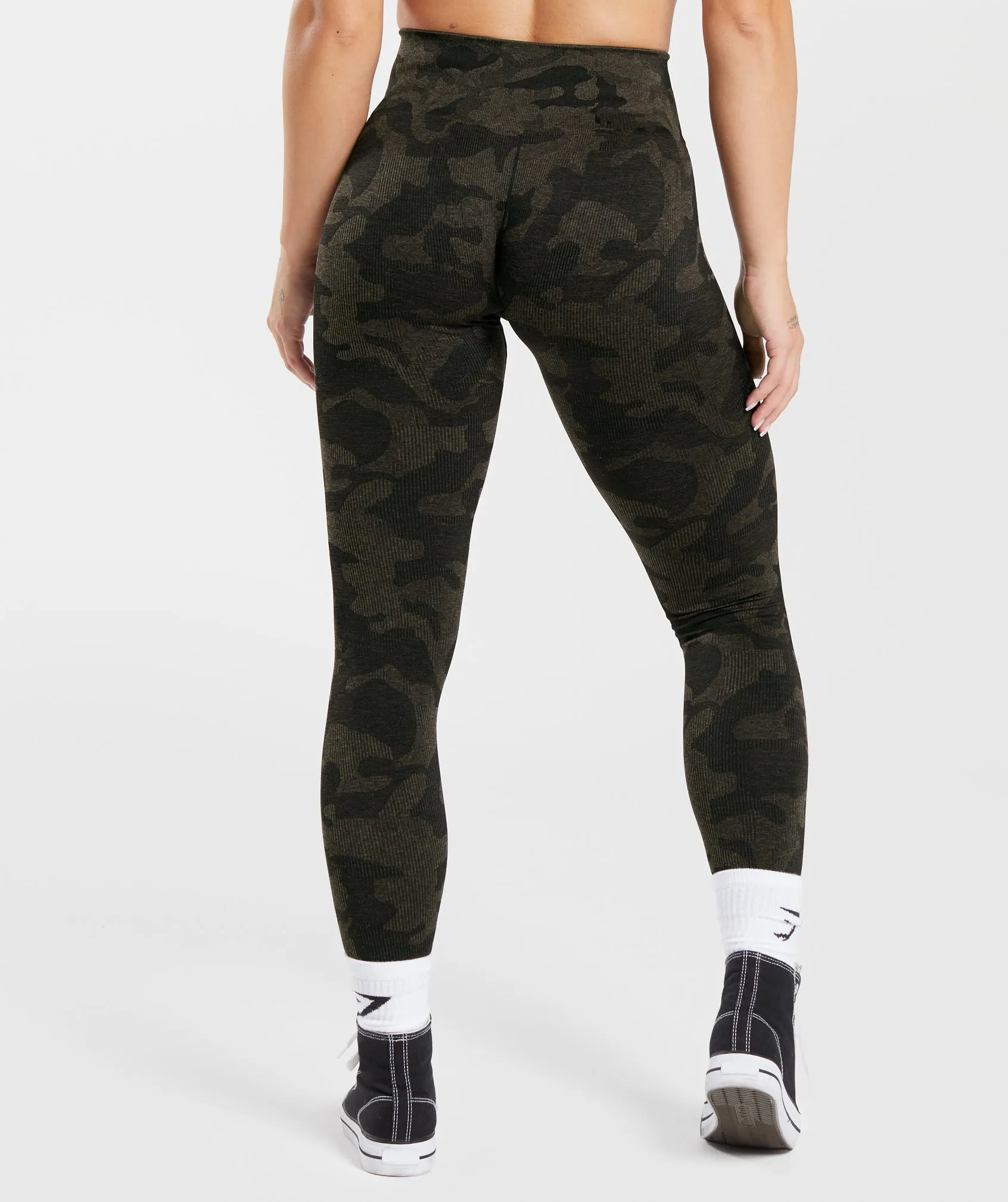 Gymshark Adapt Camo Seamless Ribbed Leggings - Black/Camo Brown