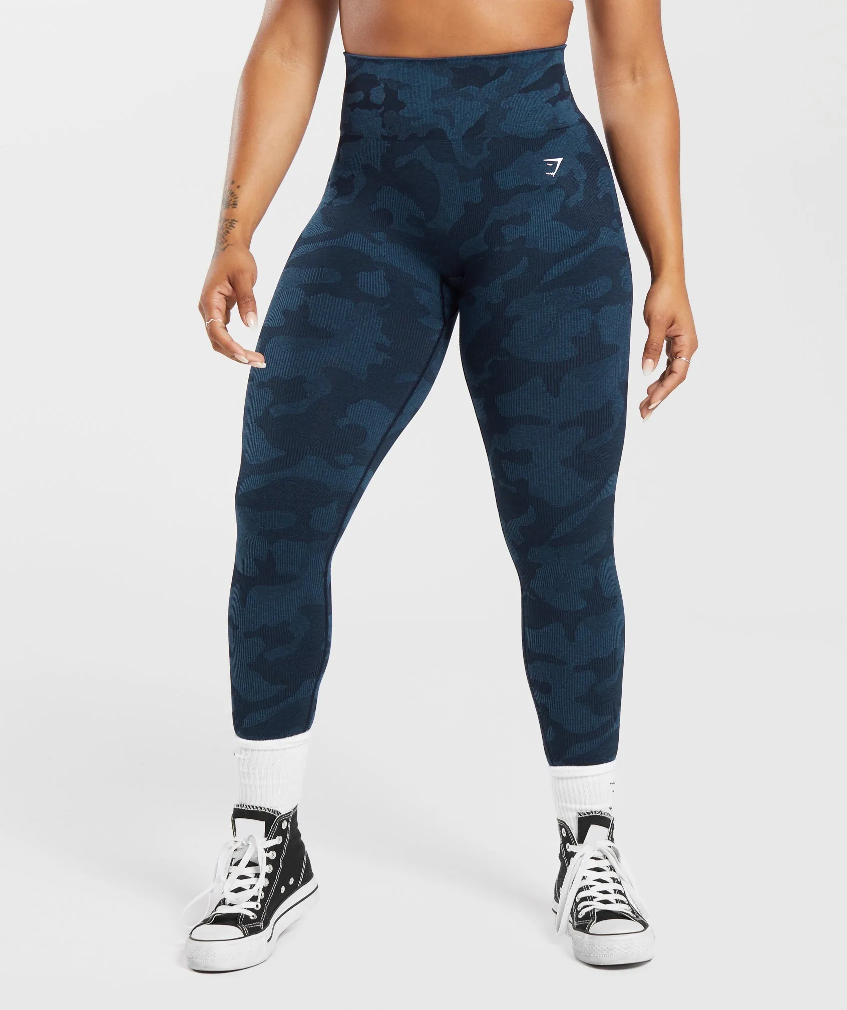 Gymshark Adapt Camo Seamless Ribbed Leggings - Midnight Blue/Ash Blue