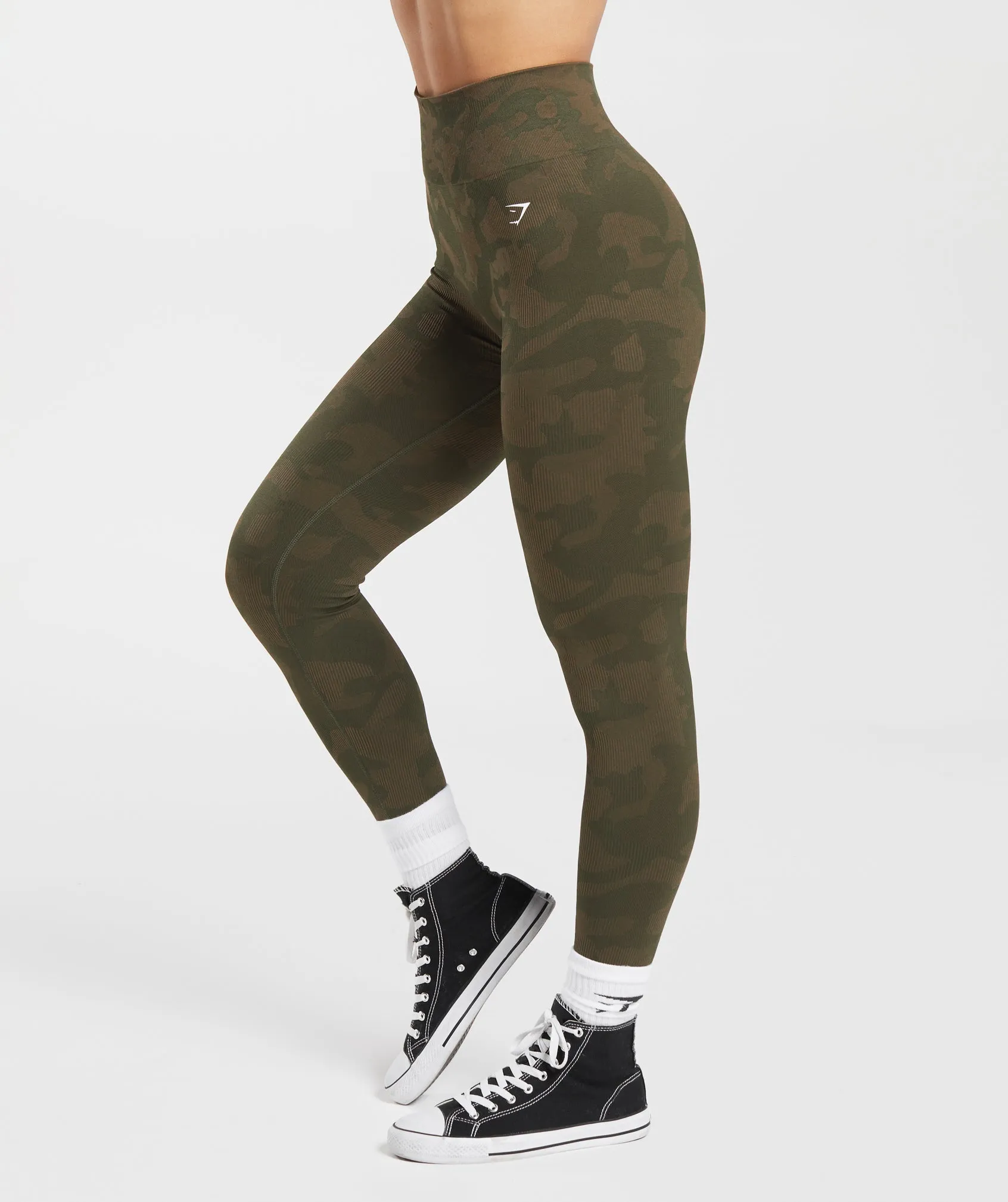 Gymshark Adapt Camo Seamless Ribbed Leggings - Winter Olive/Soul Brown