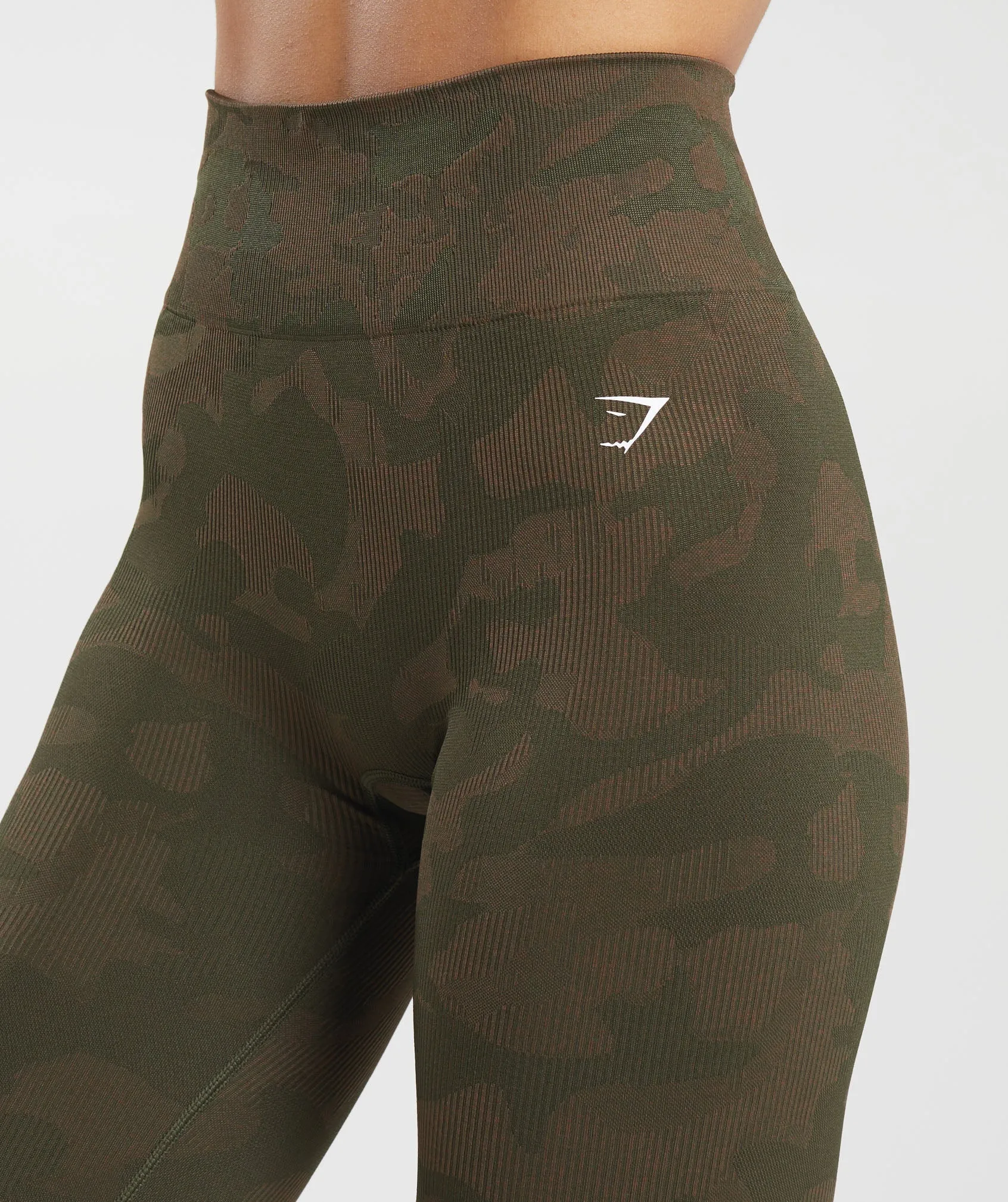 Gymshark Adapt Camo Seamless Ribbed Leggings - Winter Olive/Soul Brown