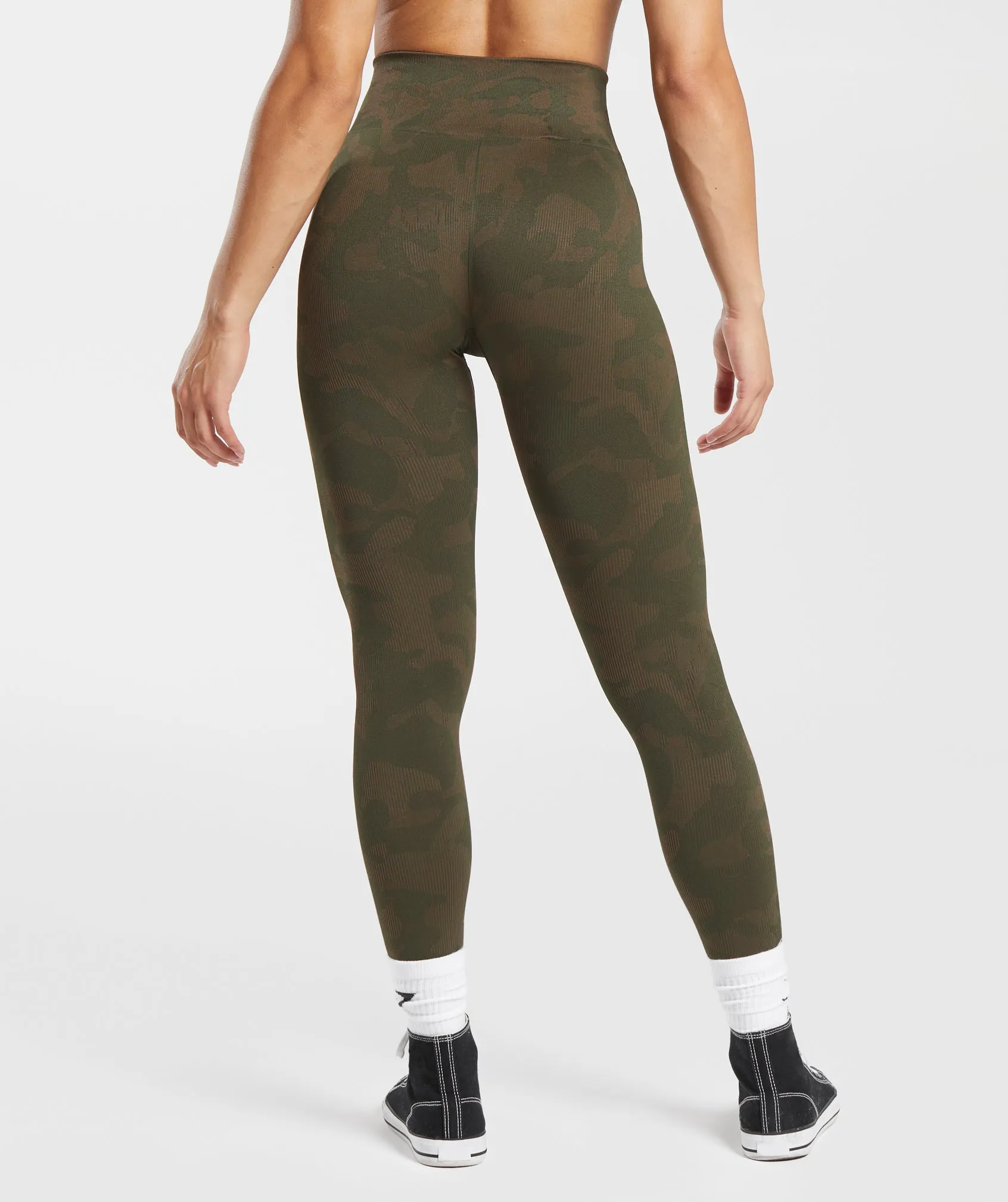 Gymshark Adapt Camo Seamless Ribbed Leggings - Winter Olive/Soul Brown