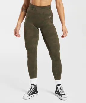 Gymshark Adapt Camo Seamless Ribbed Leggings - Winter Olive/Soul Brown