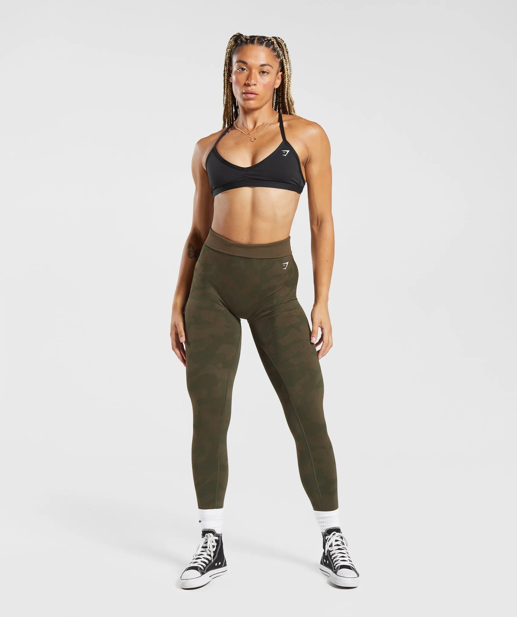 Gymshark Adapt Camo Seamless Ribbed Leggings - Winter Olive/Soul Brown