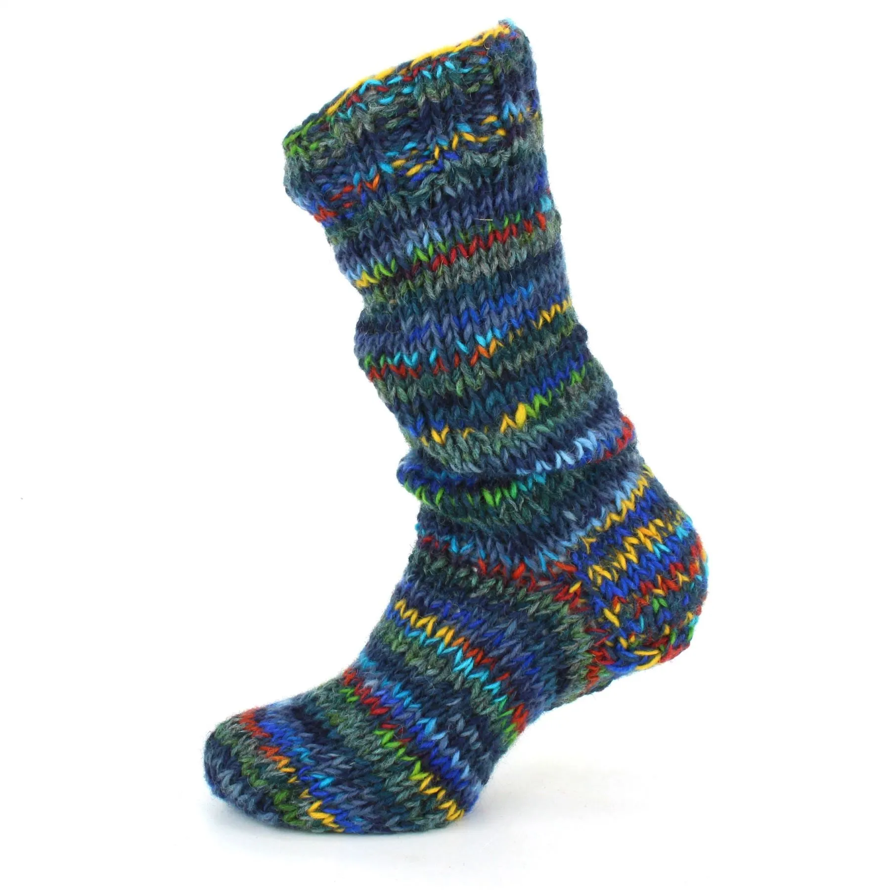 Hand Knitted Wool Long Socks - SD Dark Blue Mix