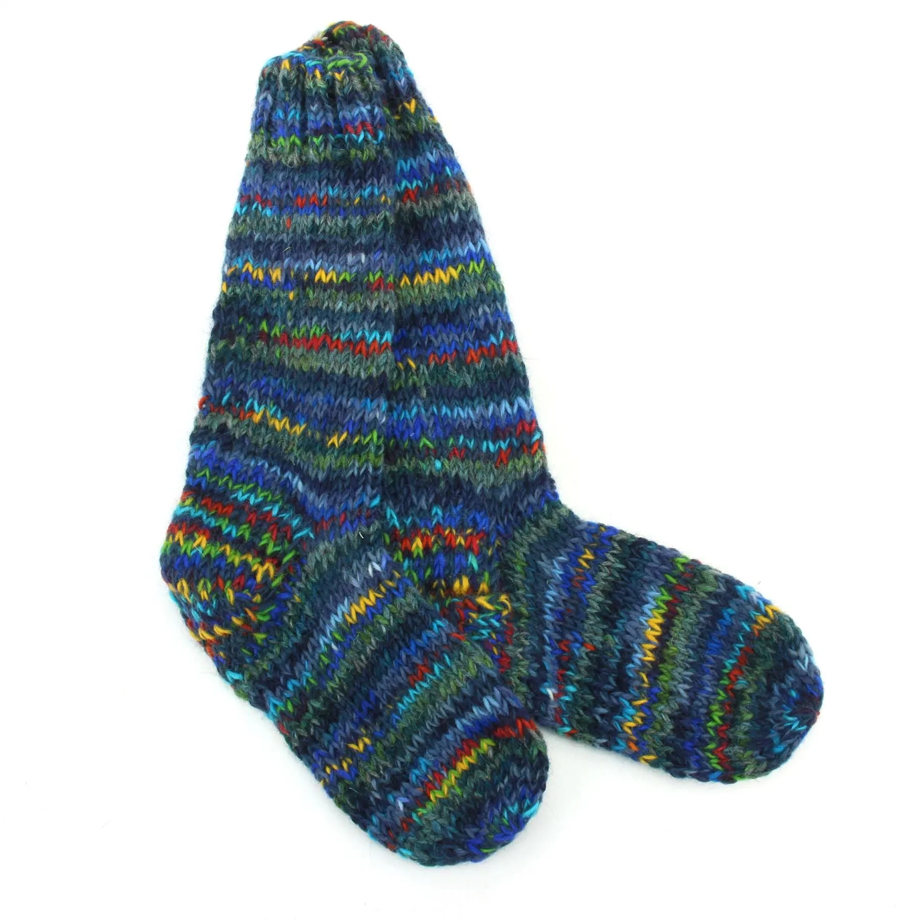 Hand Knitted Wool Long Socks - SD Dark Blue Mix