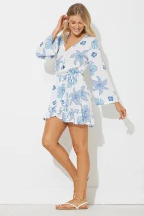 Hibiscus Floral Printed Rayon Long Sleeve Dress