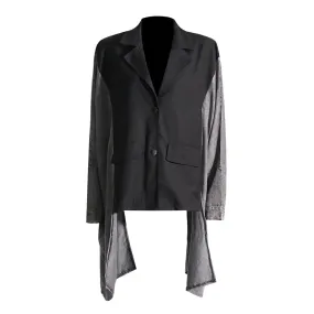 Hit Color Jacket For Women Lapel Batwing Sleeve Patchwork Single Breasted Bat Sleeved Loose Jackets Female Autumn