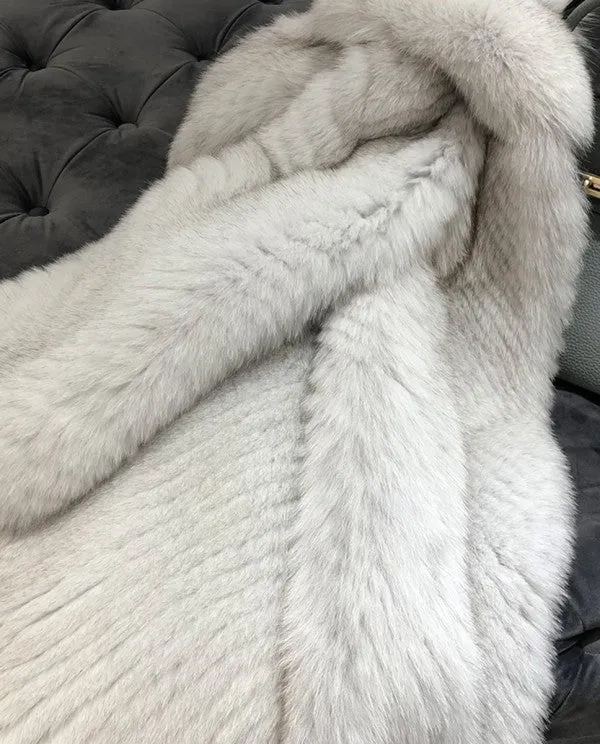 Hooded Fox Fur Long Coat