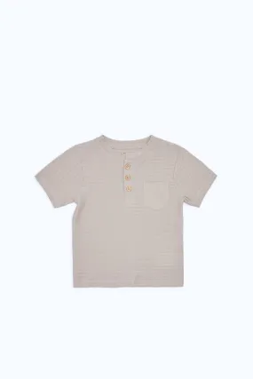 Infant Boys Beige Jacquard Henley T-Shirt