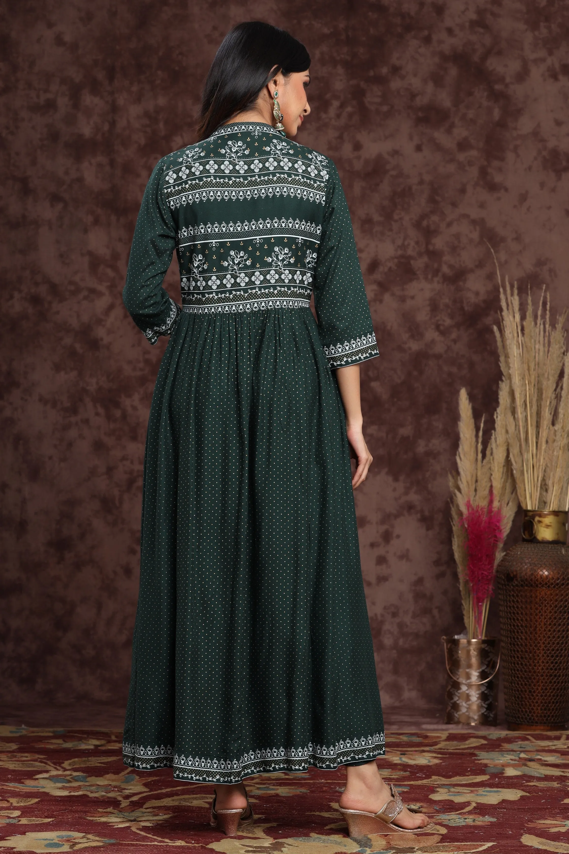 Jade Green Rayon Printed Jacket Style Kurta & Pants Set