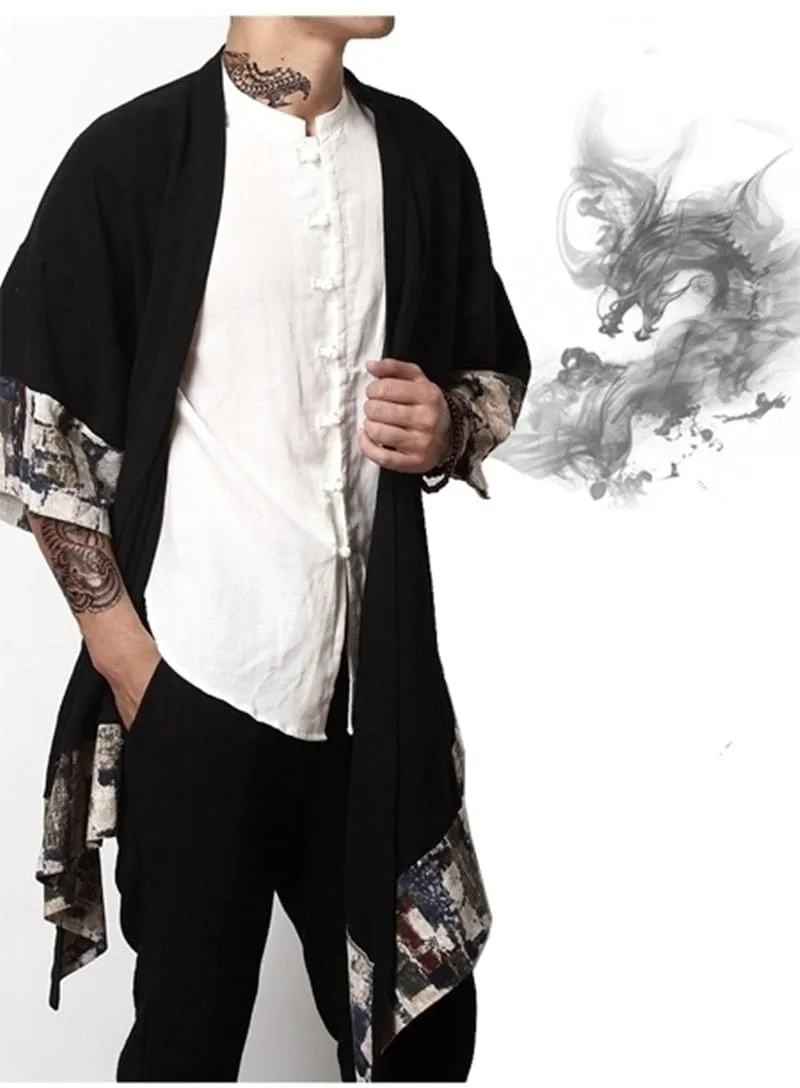 Japanese-Style Half-Sleeve Printed Kimono