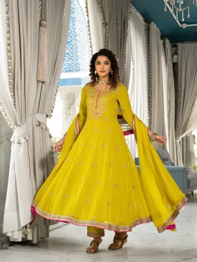 Jashvi Yellow Zardozi Work Pure Georgette Anarkali Kurta Set with Dupatta