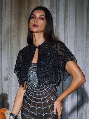 Kaydie Sequin Cobweb Mesh Shawl